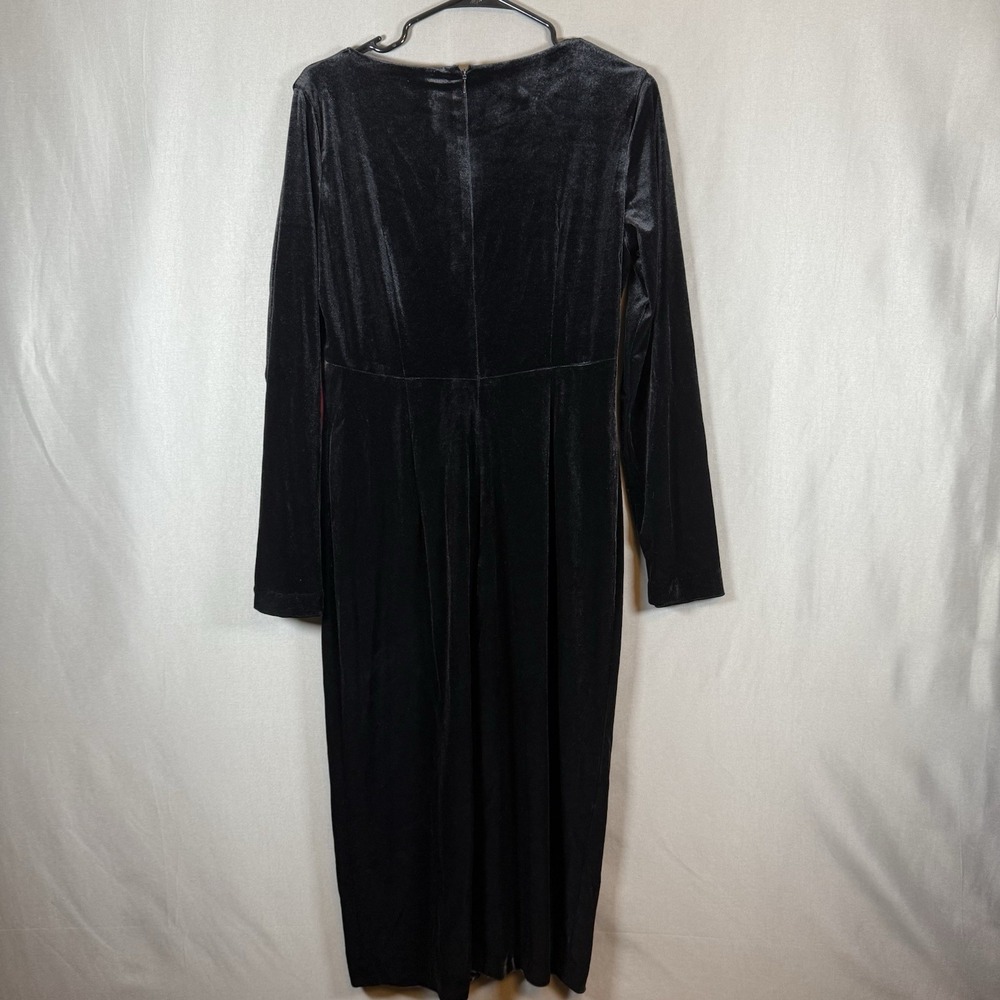Betsey Johnson Black Velvet V-Neck Long Sleeve Midi Dress Goth Vampire 12 - Picture 5 of 10